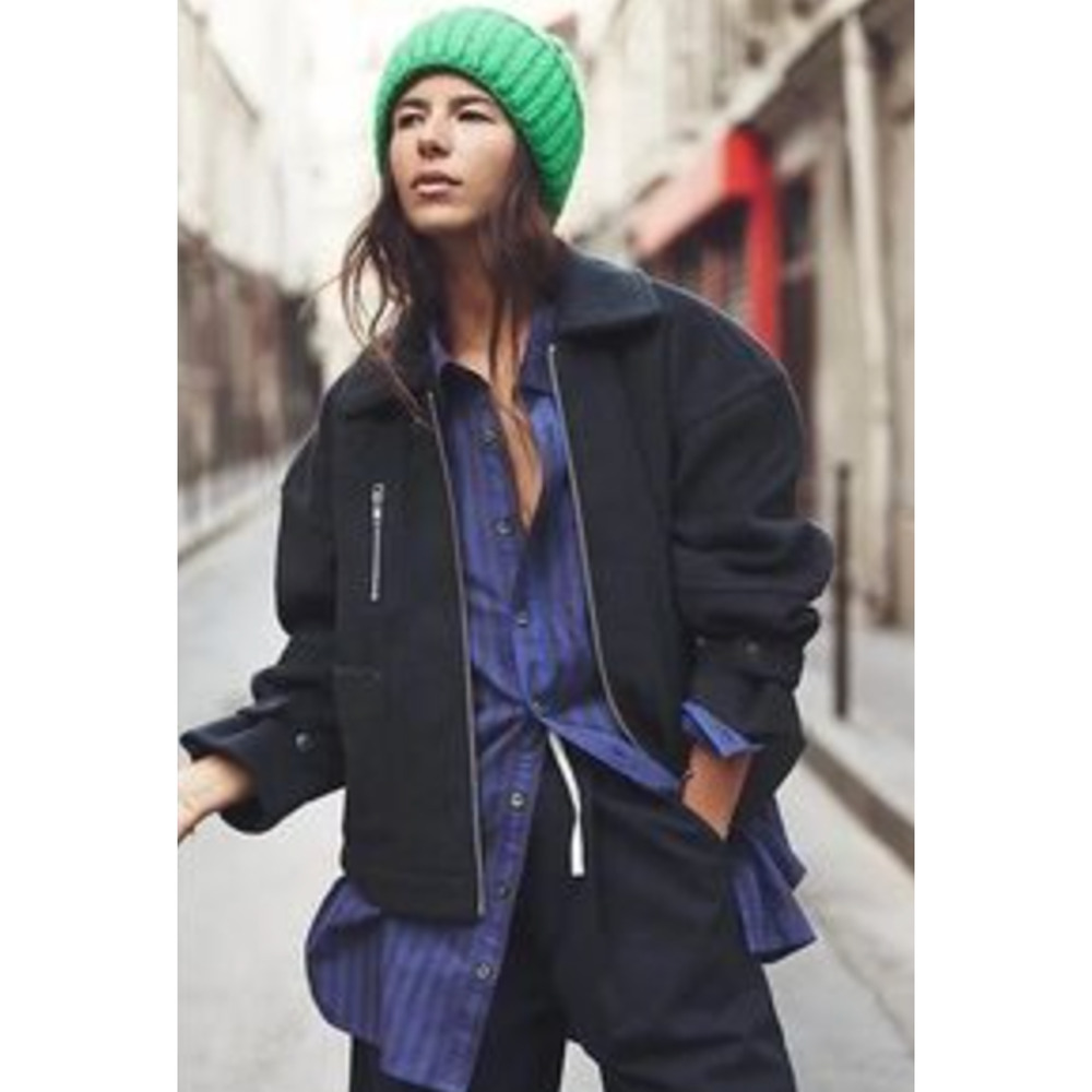 NEW FREE PEOPLE WE THE FREE BLACK SALLY CHORE JACKET COAT SZ M - Picture 2 of 5